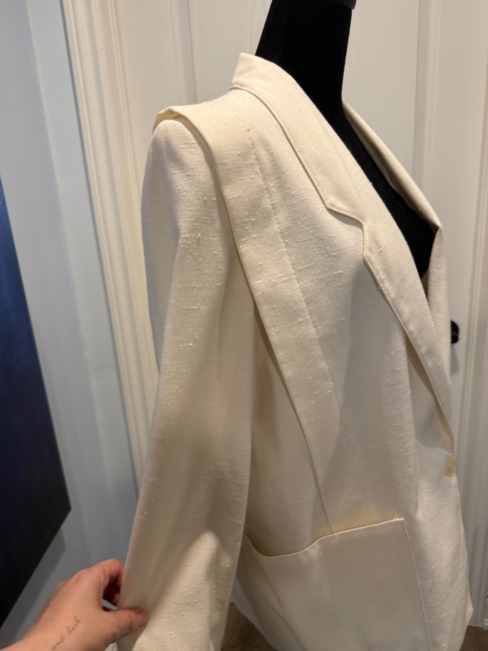 Vintage Women's Cream Single-Button Blazer-Faux Linen - Picture 2 of 8